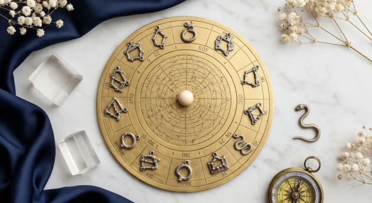 Astrolabium i symboliczne gwiazdozbiory pokazujące zmienne daty znaków zodiaku