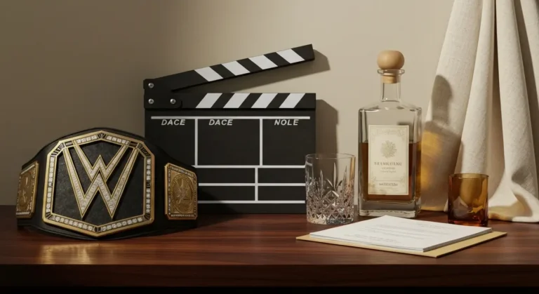 Pas mistrzowski, klaps filmowy i butelka tequili na drewnianym stole
